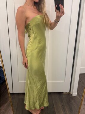 PRINCESS POLLY NWT Strapless Satin Slip Dress in Light Olive